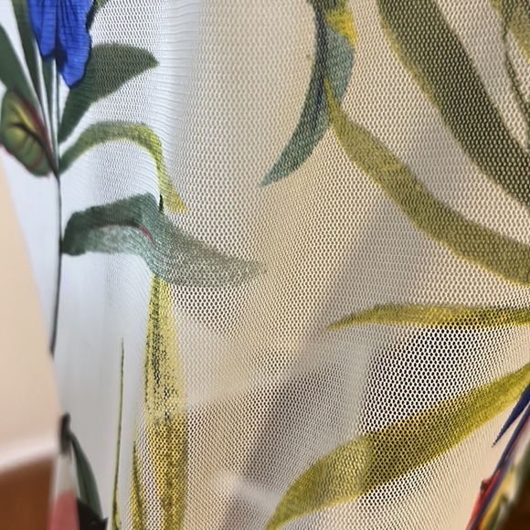 Mesh Floral Print Top with Double Ruffled Sleeves/ Sheer   Mesh Top/ Size Large - Picture 3 of 8